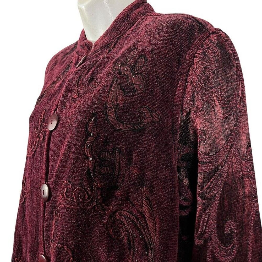 Flashback Burgundy Velvet Beaded Embroidered Whimsigoth Jacket Vintage Womens M - Picture 10 of 16